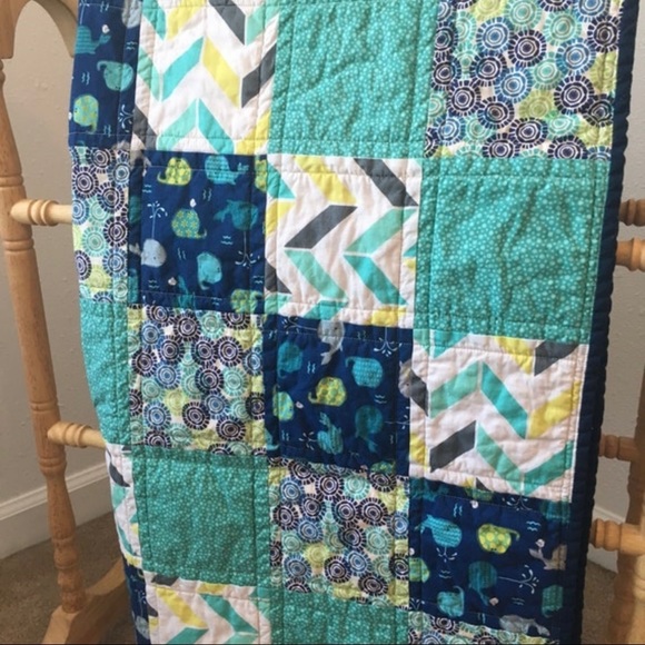 Handmade Toddler Baby Kid’s Whale Quilt Blue Teal Chevron - Picture 2 of 5